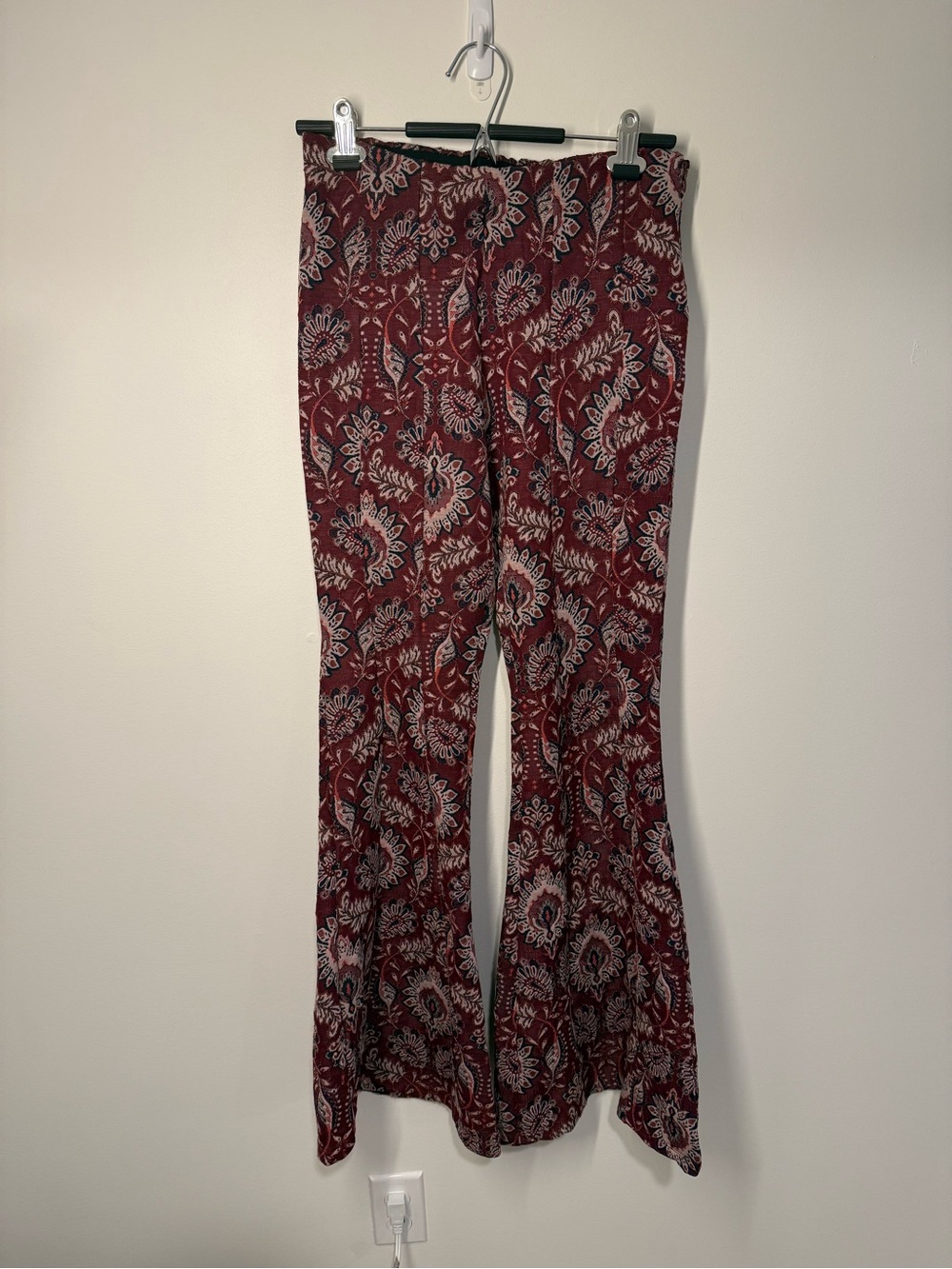 Anthropologie Maroon Paisley Floral Wide-Leg Pants
